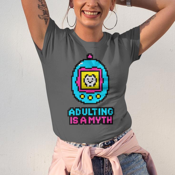 Women's Adulting Is A Myth Retro Pixel Pet Nostalgia Millennials Unisex Jersey T-Shirt