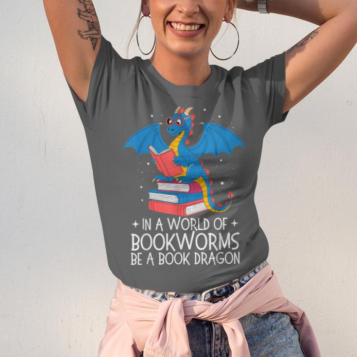 In A World Full Of Bookworms Be A Book Dragon Reading Unisex Jersey T-Shirt