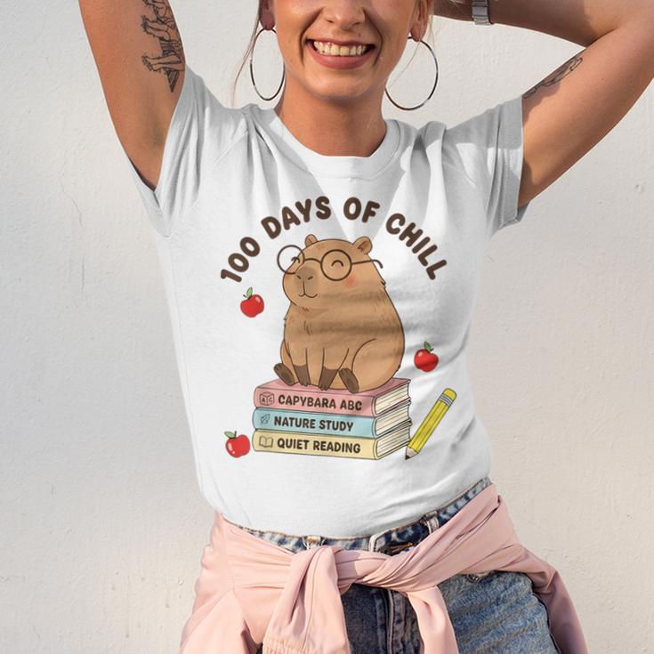 100 Days Of Chill Cute Capybara School Book Lover Unisex Jersey T-Shirt