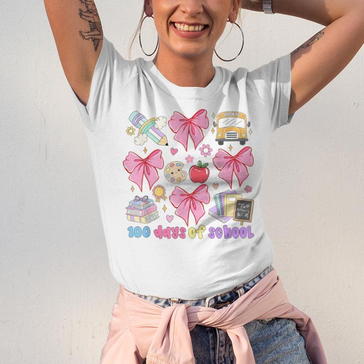 100 Days Of School Coquette Bow School Bus Pencil Books Unisex Jersey T-Shirt