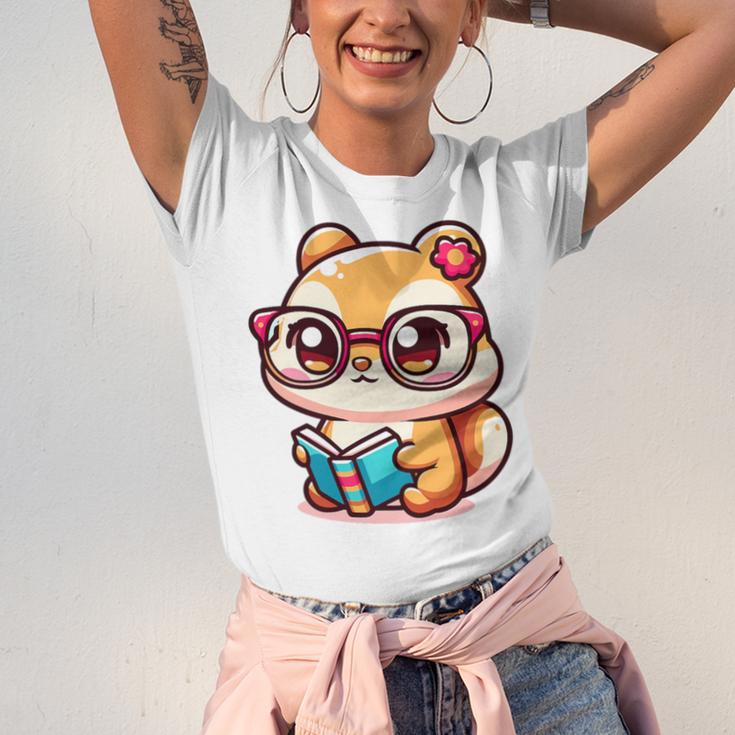 Adorable Book Lover Chipmunk With Reading Glasses Cute Premium Unisex Jersey T-Shirt