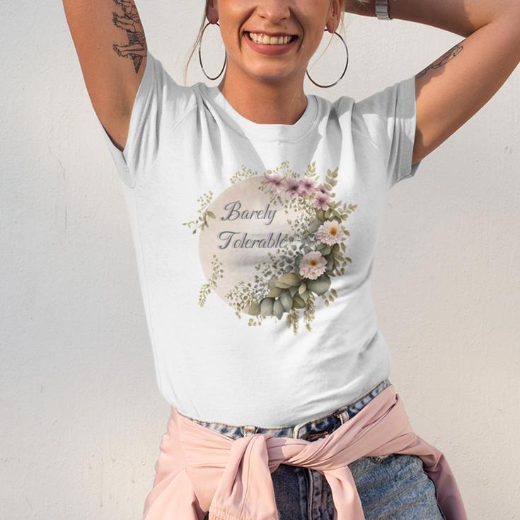 Barely Tolerable Book Lover Bookish Floral Bookworm Unisex Jersey T-Shirt