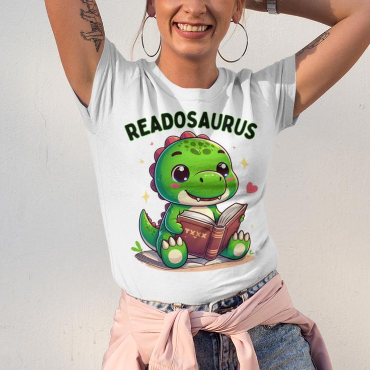 Book Lover Reading Dinosaur Readosaurus Library Unisex Jersey T-Shirt