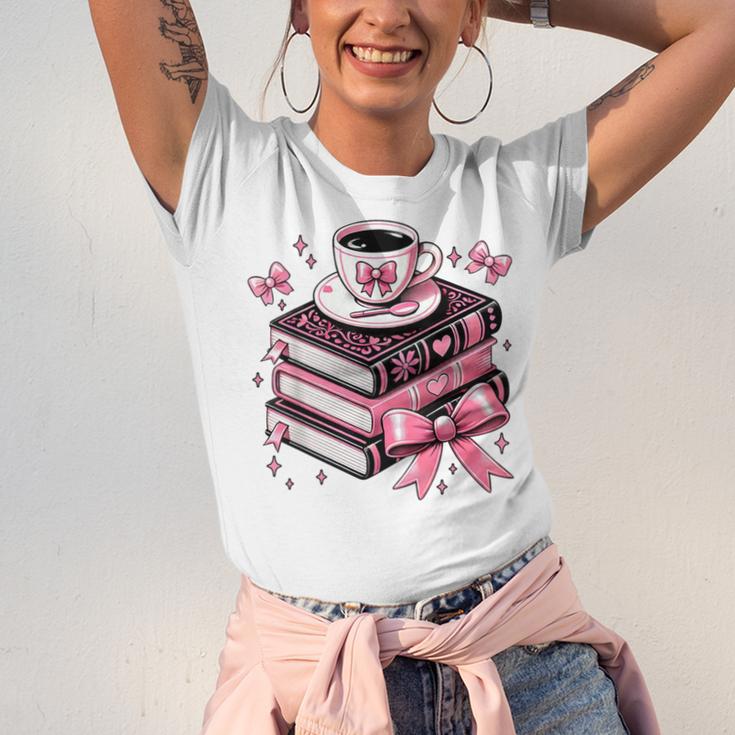 All Booked For Valentine's Teacher Coquette Bow Coffee Book Unisex Jersey T-Shirt