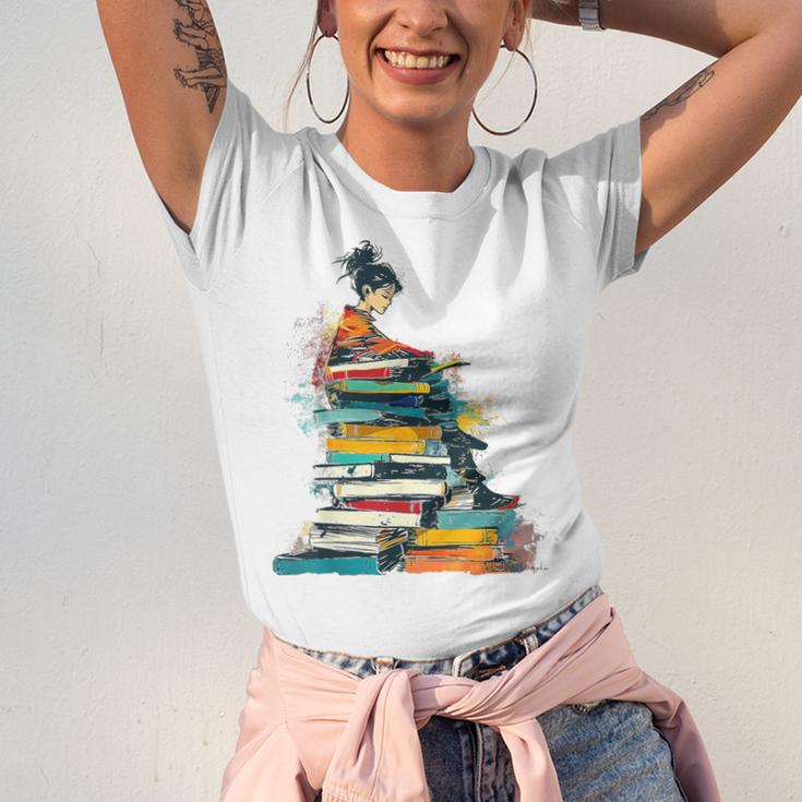 Books Abstract Artist Women Art Painting Books Unisex Jersey T-Shirt Books Abstract Artist Women Art Painting Books Unisex Jersey T-Shirt