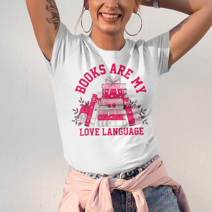 Books Are My Love Language Valentine Book Lover Unisex Jersey T-Shirt Books Are My Love Language Valentine Book Lover Unisex Jersey T-Shirt