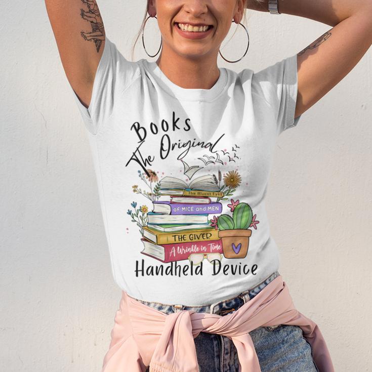 Books Original Handheld Device Reader Literacy Book Lover Unisex Jersey T-Shirt