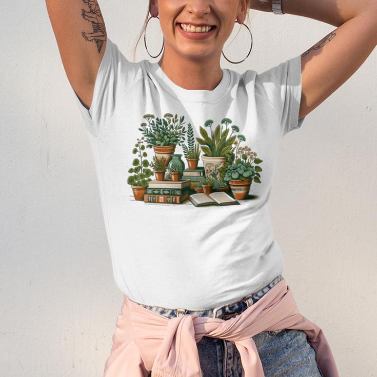 Botanical Garden Plants With Books Unisex Jersey T-Shirt Botanical Garden Plants With Books Unisex Jersey T-Shirt