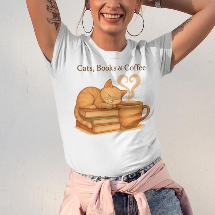 Cats Books And Coffee Heart Cozy Cat Lover Bookworm Readers Unisex Jersey T-Shirt Cats Books And Coffee Heart Cozy Cat Lover Bookworm Readers Unisex Jersey T-Shirt