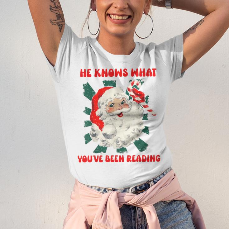 Christmas Bookish He Knows What You'Ve Been Reading Women Unisex Jersey T-Shirt Christmas Bookish He Knows What You'Ve Been Reading Women Unisex Jersey T-Shirt