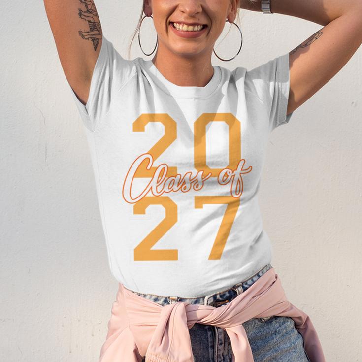 Class Of 2027 Graduation Varsity Orange On The Back Premium Tri-Blend Unisex Jersey T-Shirt