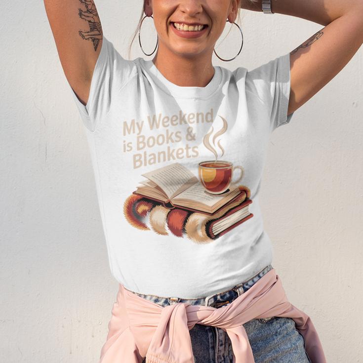 Cozy My Weekend Is Books Blankets Reading Tea Lover Premium Unisex Jersey T-Shirt Cozy My Weekend Is Books Blankets Reading Tea Lover Premium Unisex Jersey T-Shirt