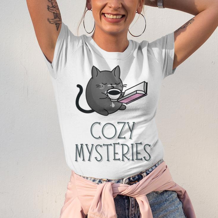 Cozy Mysteries Coffee And Novel For Book Lovers Unisex Jersey T-Shirt