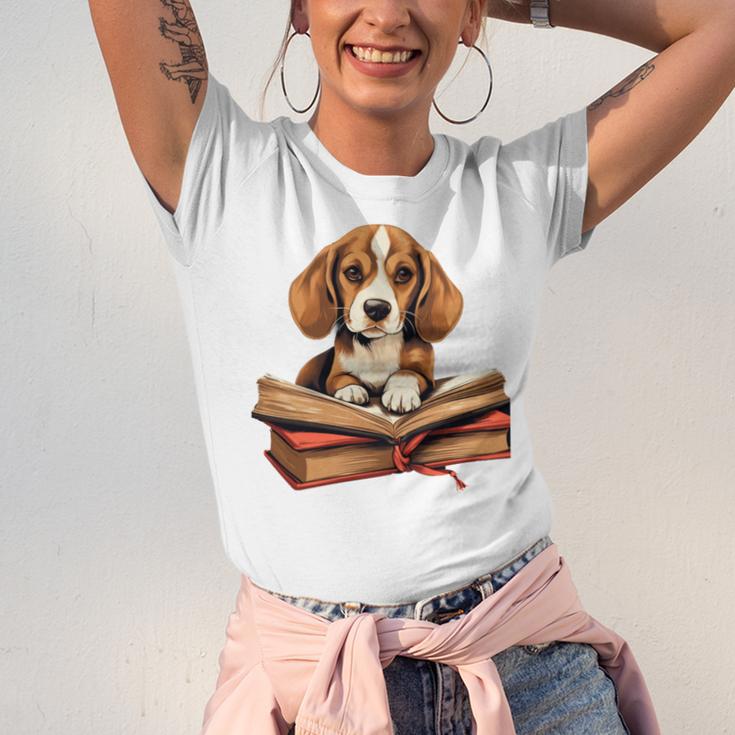 Cute Dog Beagle Reading Book Unisex Jersey T-Shirt