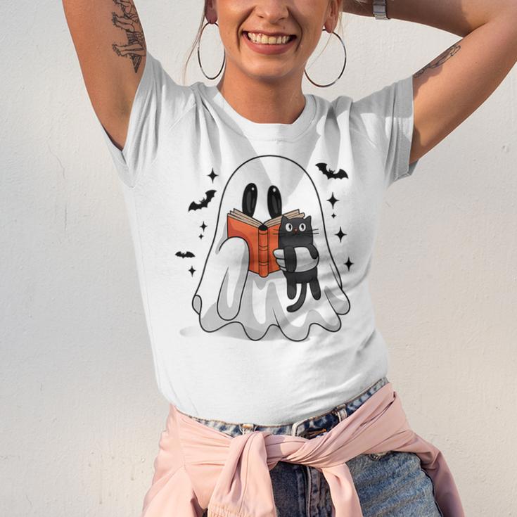 Cute Halloween Ghost Reading Book Unisex Jersey T-Shirt