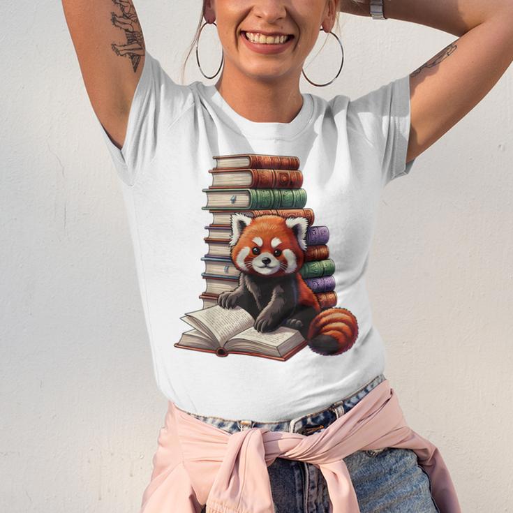 Cute Red Panda Reading Book Animal Bookworm Unisex Jersey T-Shirt