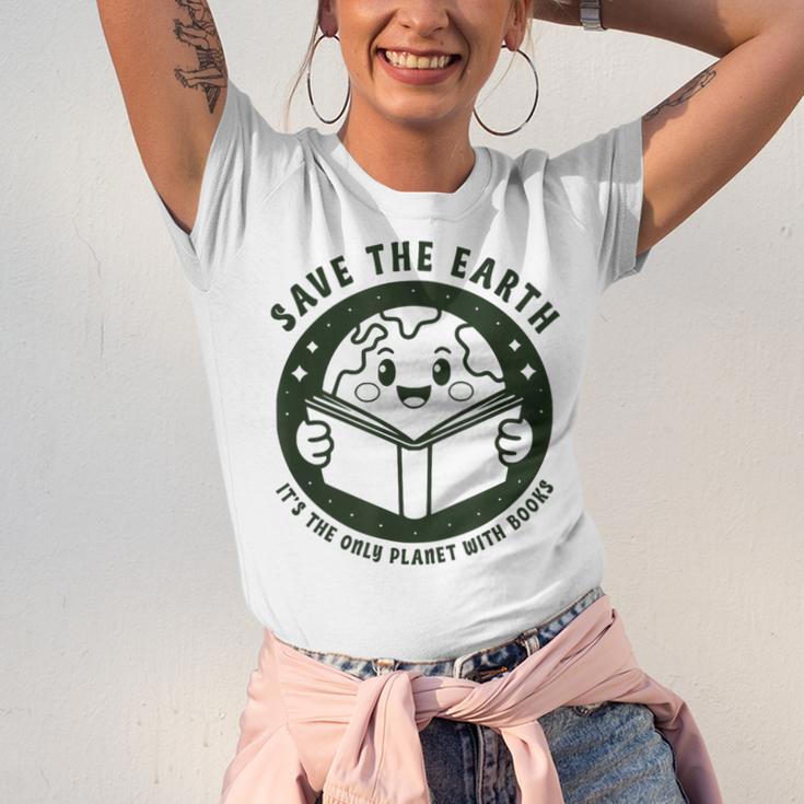 Earth Day 2025 Save Earth It´s Only Planet With Books Reader Unisex Jersey T-Shirt
