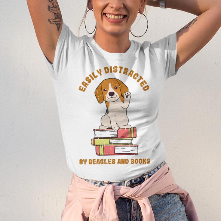 Easily Distracted By Beagles And Books Beagle Dog Unisex Jersey T-Shirt Easily Distracted By Beagles And Books Beagle Dog Unisex Jersey T-Shirt
