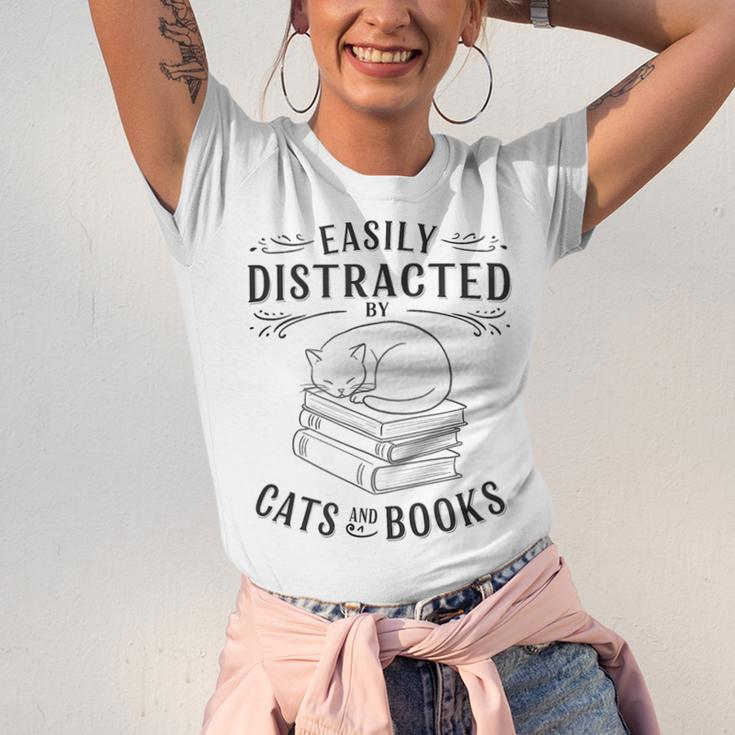 Easily Distracted By Cats And Books For Women Unisex Jersey T-Shirt