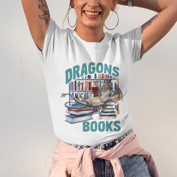 Easily Distracted By Dragons And Books Bookworm Unisex Jersey T-Shirt