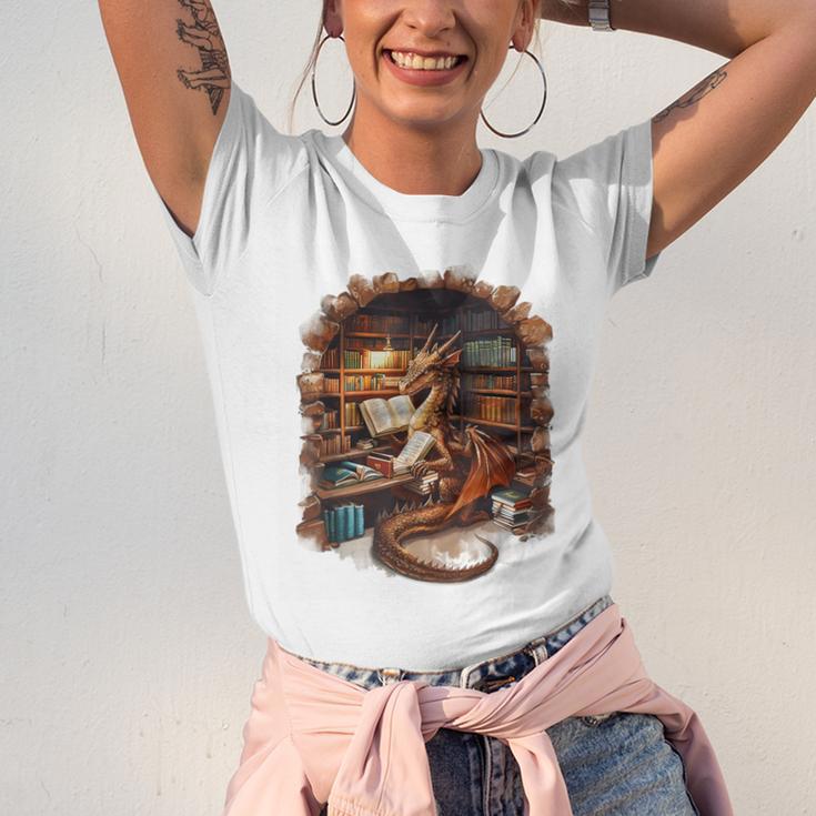 Fantasy Dragon Reading Book Lover Unisex Jersey T-Shirt