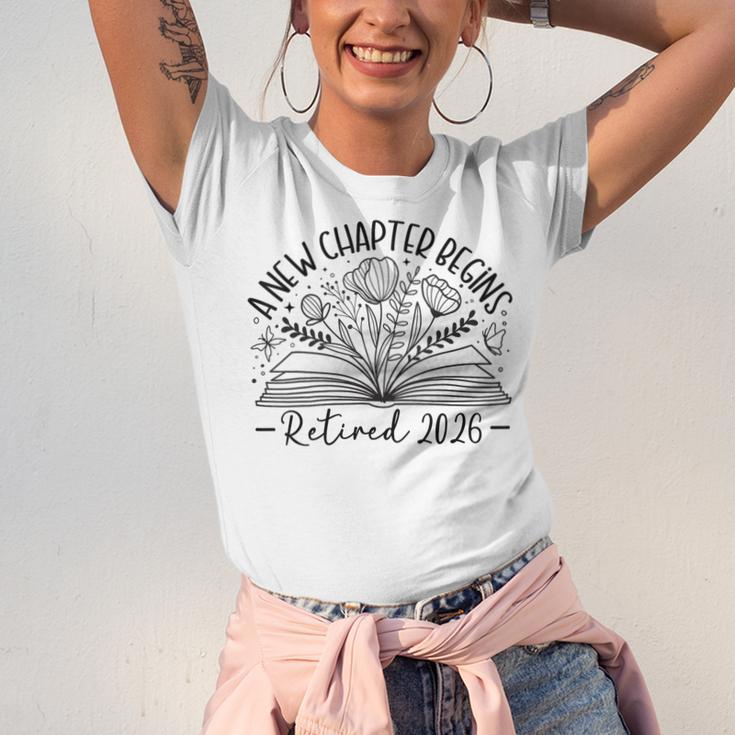 Floral Book a New Chapter Begins Retired Retirement Teacher Unisex Jersey T-Shirt