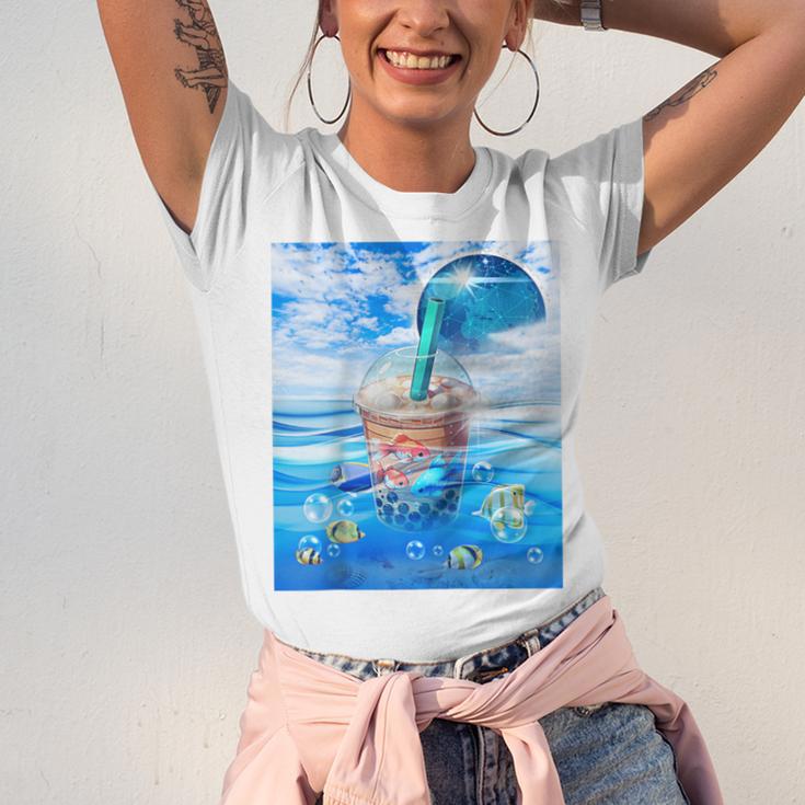 Frutiger Aero Aesthetic Tech Bubble Tea Boba Milktea Fishes Raglan Baseball Tee Unisex Jersey T-Shirt Frutiger Aero Aesthetic Tech Bubble Tea Boba Milktea Fishes Raglan Baseball Tee Unisex Jersey T-Shirt
