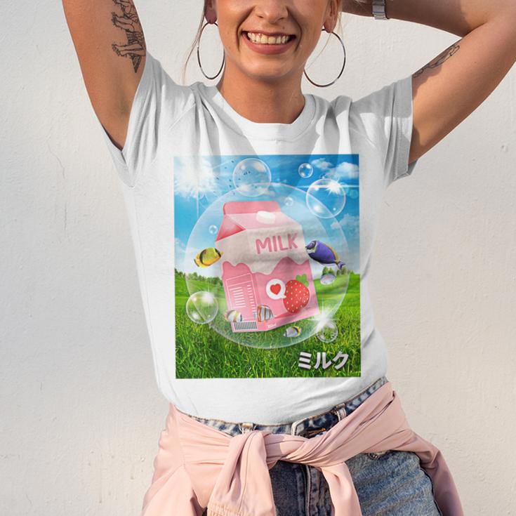 Frutiger Aero Aesthetic Tech Kawaii Strawberry Milk Fishes Raglan Baseball Tee Unisex Jersey T-Shirt Frutiger Aero Aesthetic Tech Kawaii Strawberry Milk Fishes Raglan Baseball Tee Unisex Jersey T-Shirt
