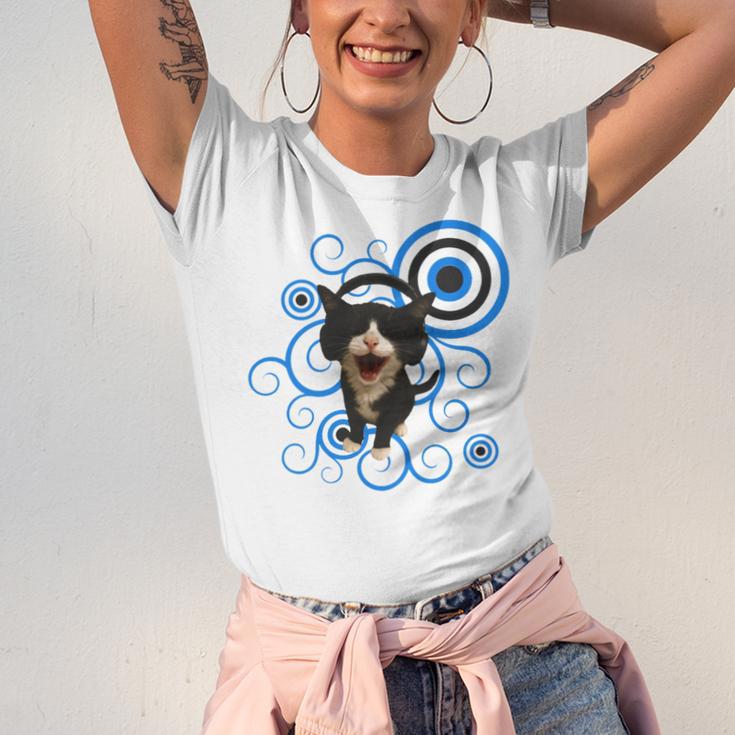Frutiger Aero Cat Meme Headphone Kitty Cat Lover Unisex Jersey T-Shirt