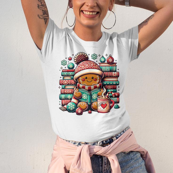 Gingerbread Reading Book Lovers Christmas Bookworm Librarian Premium Unisex Jersey T-Shirt Gingerbread Reading Book Lovers Christmas Bookworm Librarian Premium Unisex Jersey T-Shirt