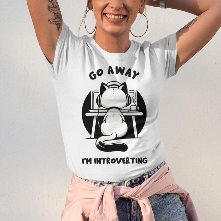 Go Away I'm Introverting Cat With Coffee Unisex Jersey T-Shirt