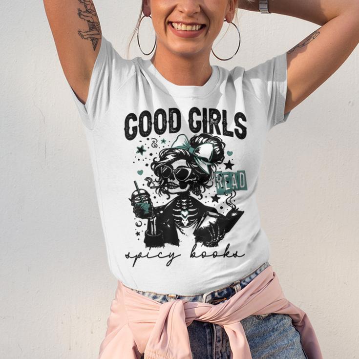 Good Girls Read Spicy Skeleton Book Club Unisex Jersey T-Shirt