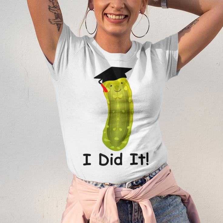 Graduation Cap Wearing Big Dill Pickle I Did It Graduate Fun Unisex Jersey T-Shirt