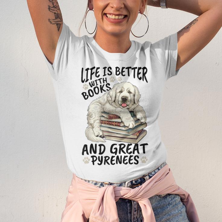 Great Pyrenees Dog Breed Life Is Better With Books And Great Unisex Jersey T-Shirt Great Pyrenees Dog Breed Life Is Better With Books And Great Unisex Jersey T-Shirt