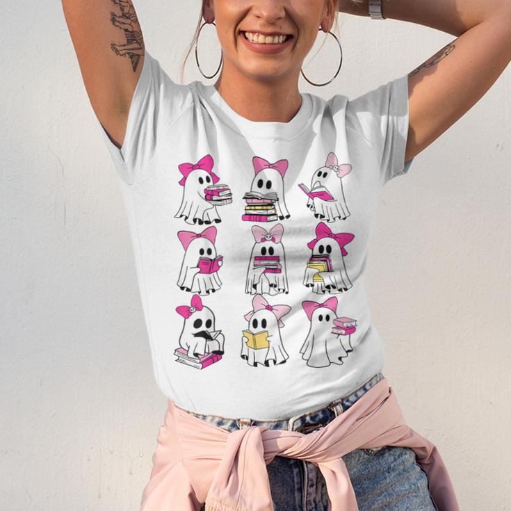 Halloween Pink Ghost Read More Books Spooky Boo Teacher Kids Unisex Jersey T-Shirt