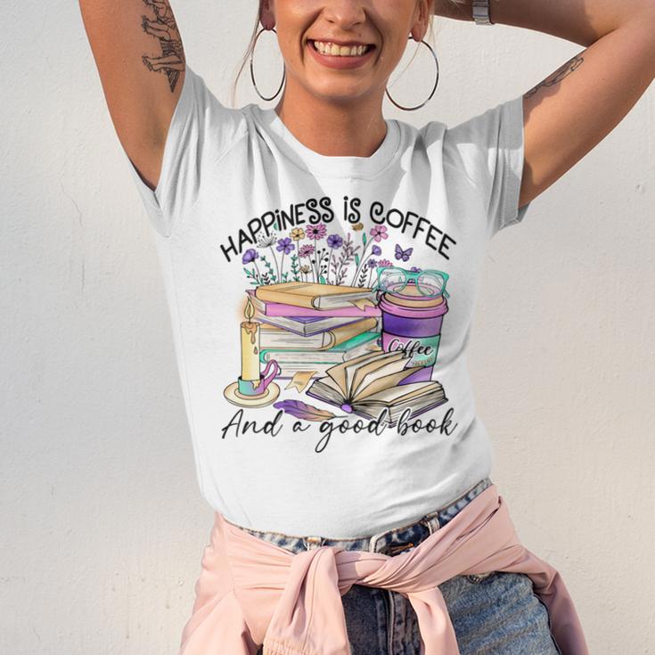 Happiness Is Coffee And a Good Book Women Love Reading Book Unisex Jersey T-Shirt