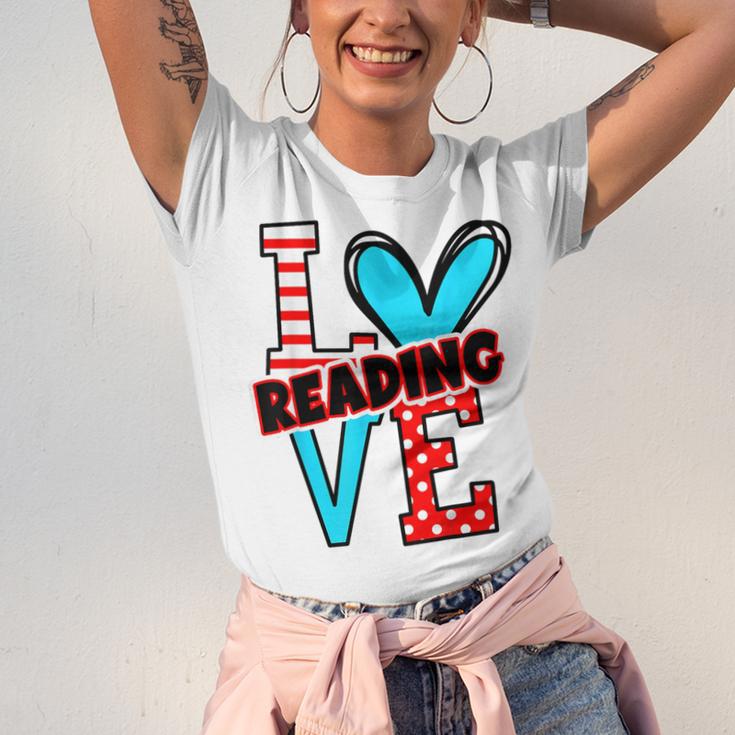 I Heart Books Love Reading Red And Stripe Animated Cat For Men Women Girls Kids Unisex Jersey T-Shirt
