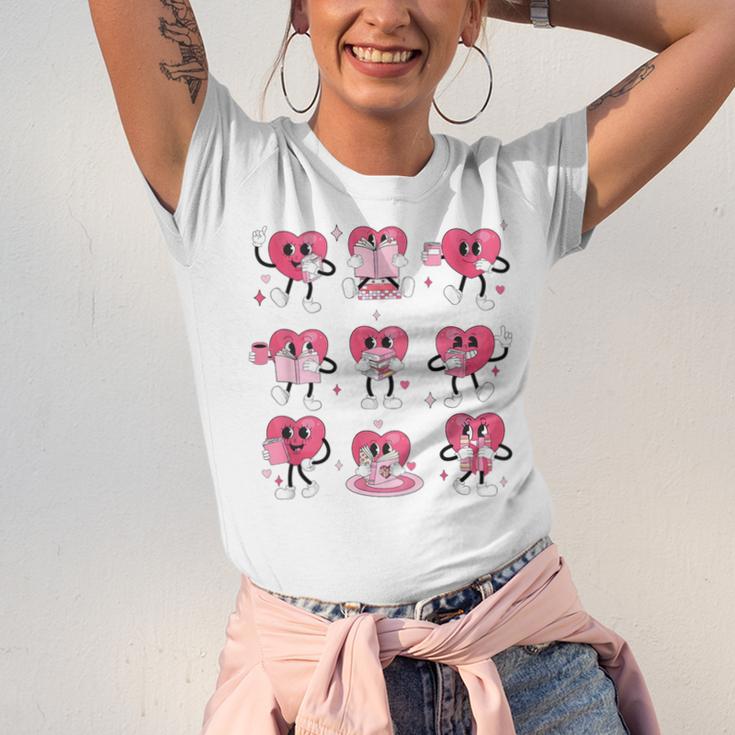 Heart Reading Books Valentine Teacher Boy Girl Book Lover Unisex Jersey T-Shirt
