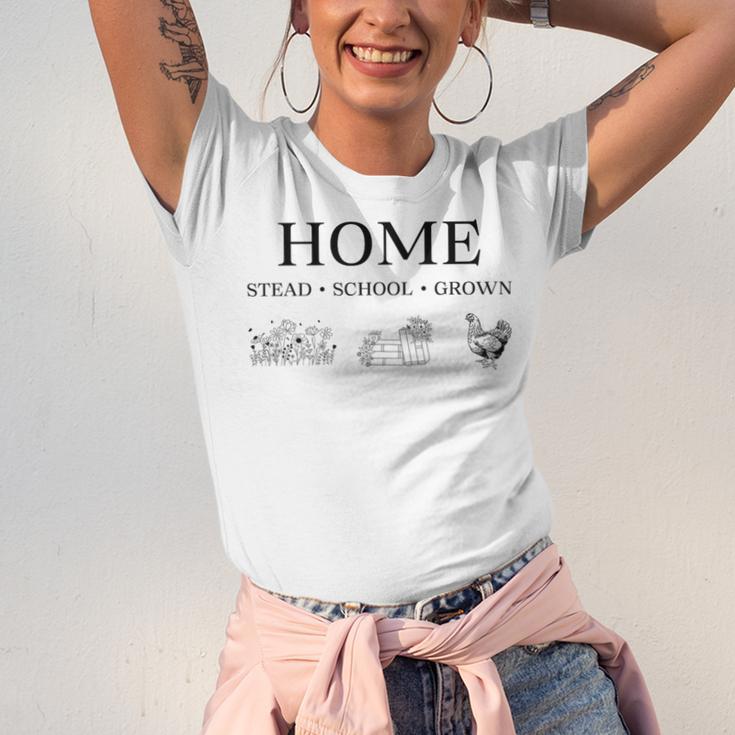 Home Stead School Grown Flowers Book Chicken Unisex Jersey T-Shirt