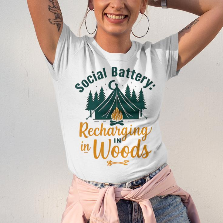 Introvert Camping Social Battery Recharging In The Woods Unisex Jersey T-Shirt Introvert Camping Social Battery Recharging In The Woods Unisex Jersey T-Shirt