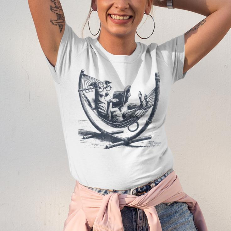 Italian Greyhound Whippet Dog Reading Book Hammock Iggy Mom Unisex Jersey T-Shirt Italian Greyhound Whippet Dog Reading Book Hammock Iggy Mom Unisex Jersey T-Shirt