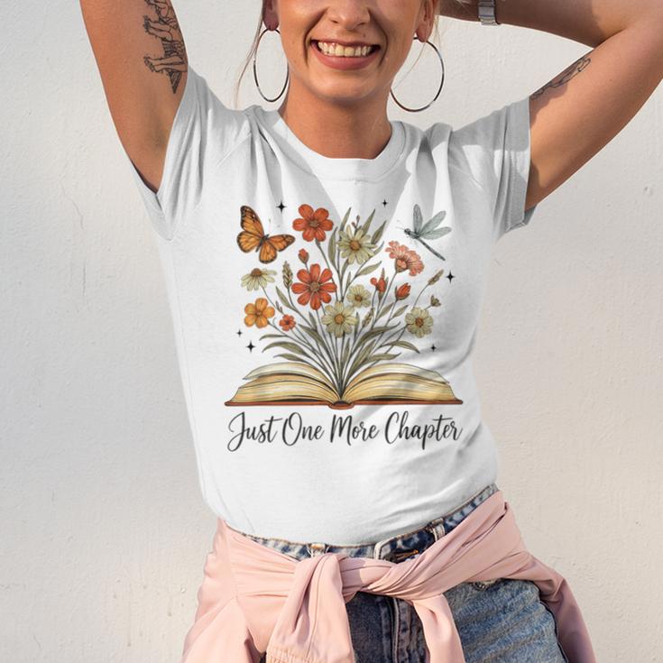 Just One More Chapter Open Book Flowers Unisex Jersey T-Shirt Just One More Chapter Open Book Flowers Unisex Jersey T-Shirt