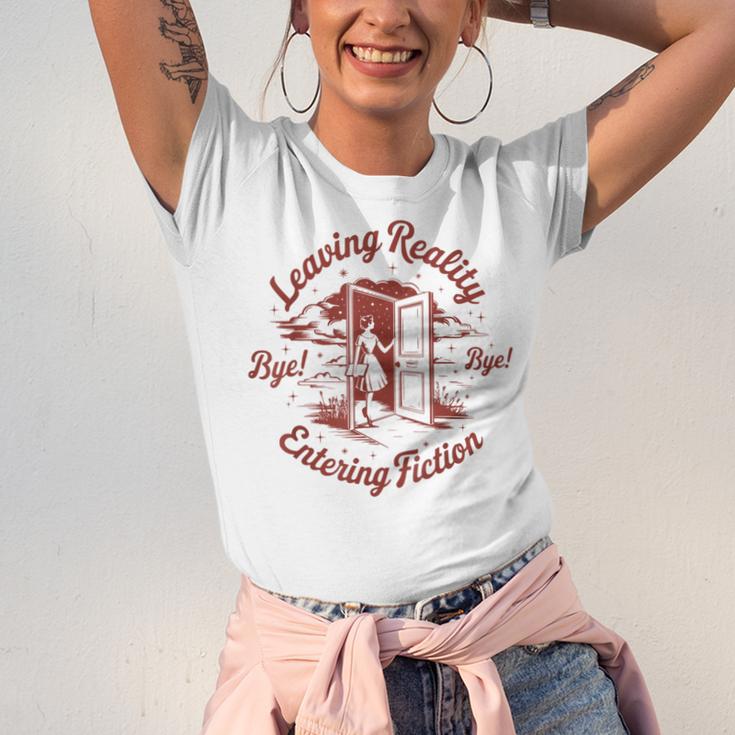 Leaving Reality Entering Fiction Book Lover Unisex Jersey T-Shirt