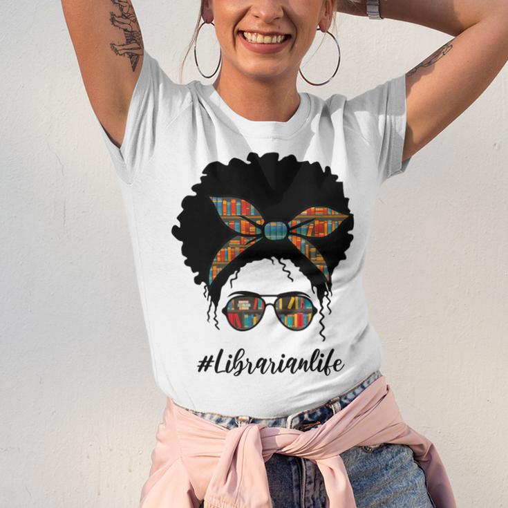 Librarian Teacher Messy Bun Life Book Library Back To School Unisex Jersey T-Shirt