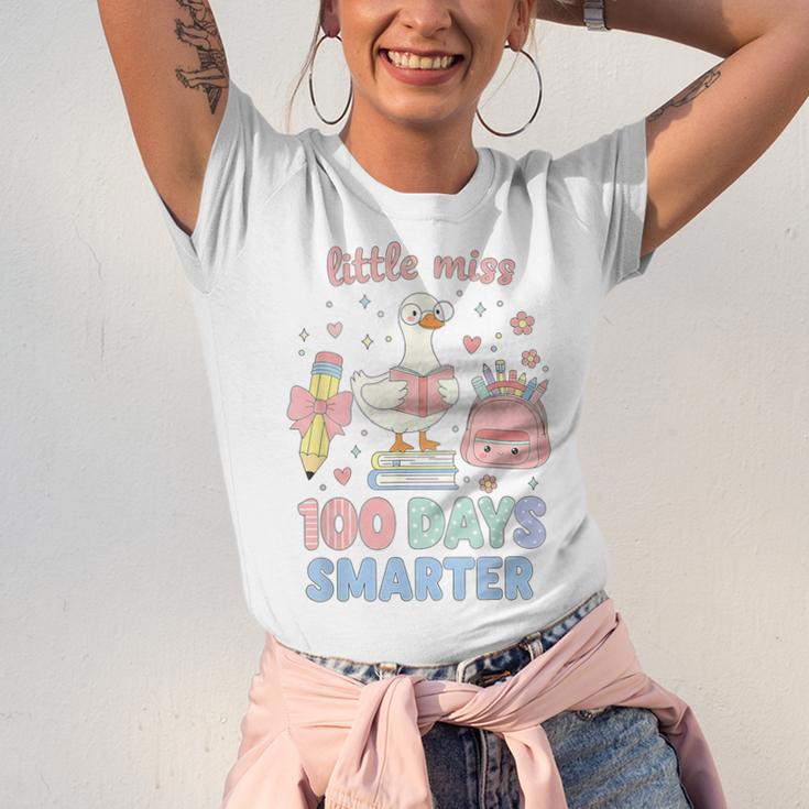 Little Miss 100 Days Smarter Cute Goose Reading Books Girls Unisex Jersey T-Shirt Little Miss 100 Days Smarter Cute Goose Reading Books Girls Unisex Jersey T-Shirt
