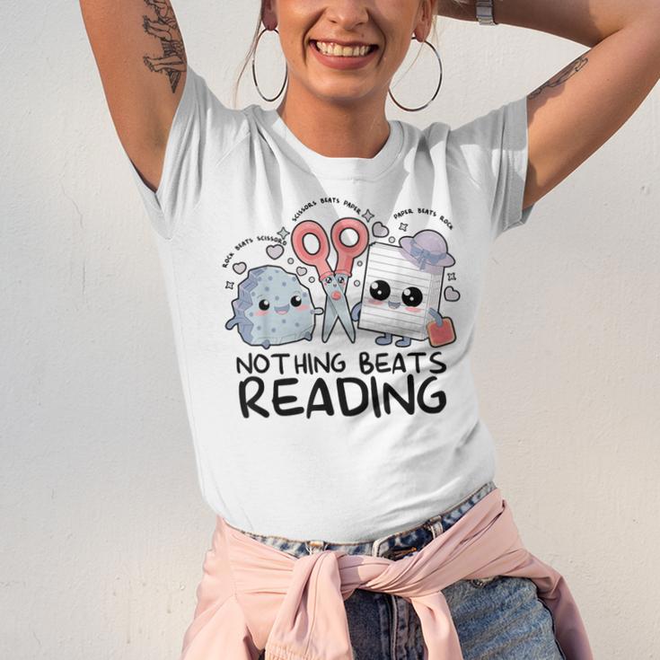 Nothing Beats Reading Rock Paper Scissors Book Lover Teacher Unisex Jersey T-Shirt