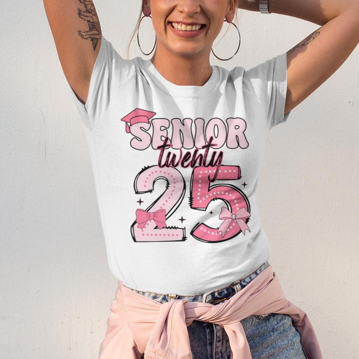 Pink Coquette Bow Senior 2025 Back To School Graduation Girl Unisex Jersey T-Shirt