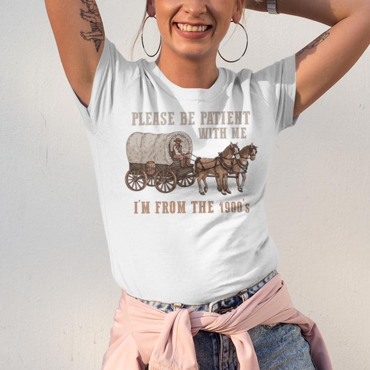 PLEASE BE PATIENT WITH ME I'M FROM THE 1900s Clever Premium Unisex Jersey T-Shirt PLEASE BE PATIENT WITH ME I'M FROM THE 1900s Clever Premium Unisex Jersey T-Shirt