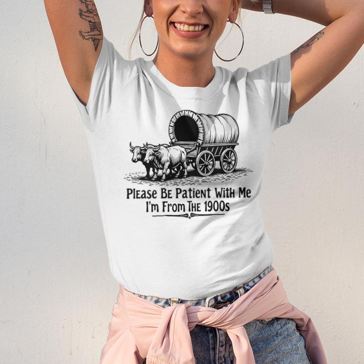 Please Be Patient With Me I'm From The 1900s Oxen And Wagon Premium Unisex Jersey T-Shirt Please Be Patient With Me I'm From The 1900s Oxen And Wagon Premium Unisex Jersey T-Shirt