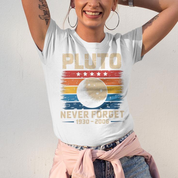 Pluto Never Forget Space Nostalgia Astronomy Humor Unisex Jersey T-Shirt